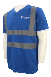 訂做短袖工業制服  設計衫袖撞色   V領   螢光帶   工業制服供應商     印花logo  D348 